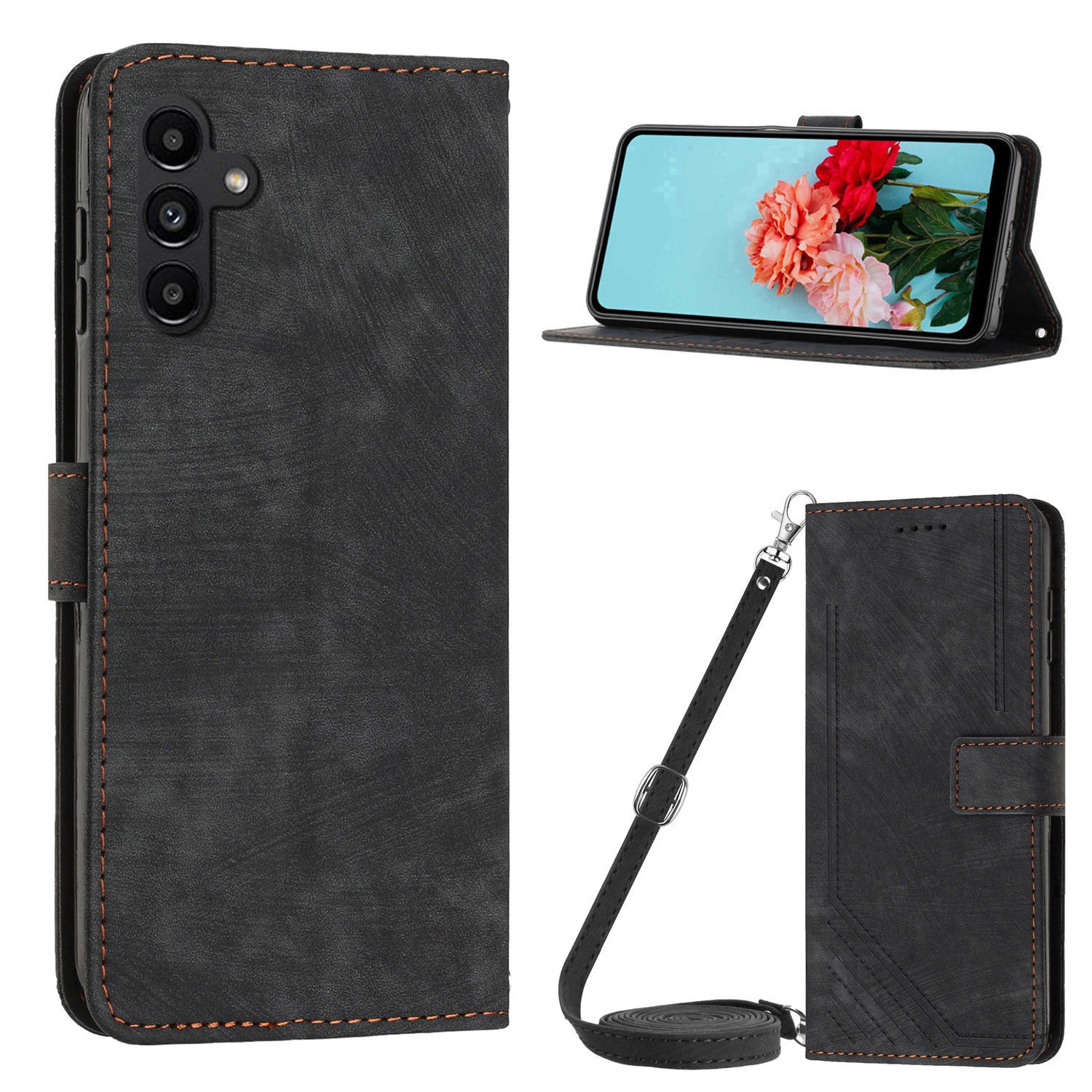 Leather Case for Samsung Galaxy S23 FE Lines Imprinted Stand Wallet Phone Cover with Shoulder Strap Leather Case for Samsung Galaxy S23 FE Lines Imprinted Stand Wallet Phone Cover with Shoulder Strap